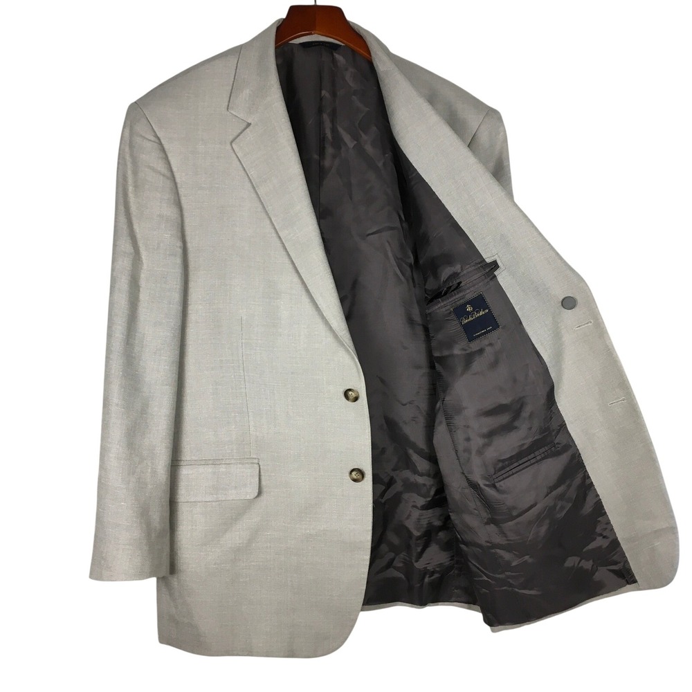 Brooks Brothers Mens 44R Silk Linen Blazer Sport Coat Gray Italy 17958026